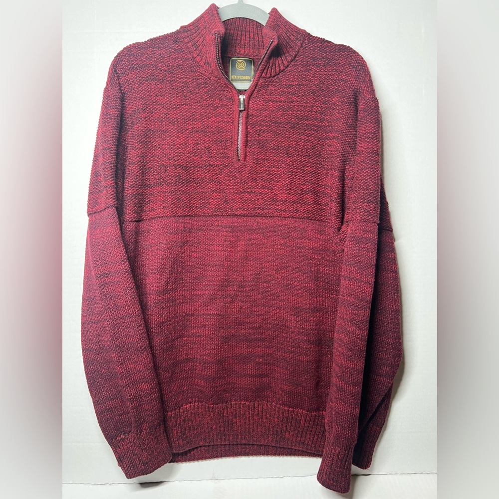FX Fusion Men’s 3/4 Zipup Sweater/Pullover(Red/black)(XL)